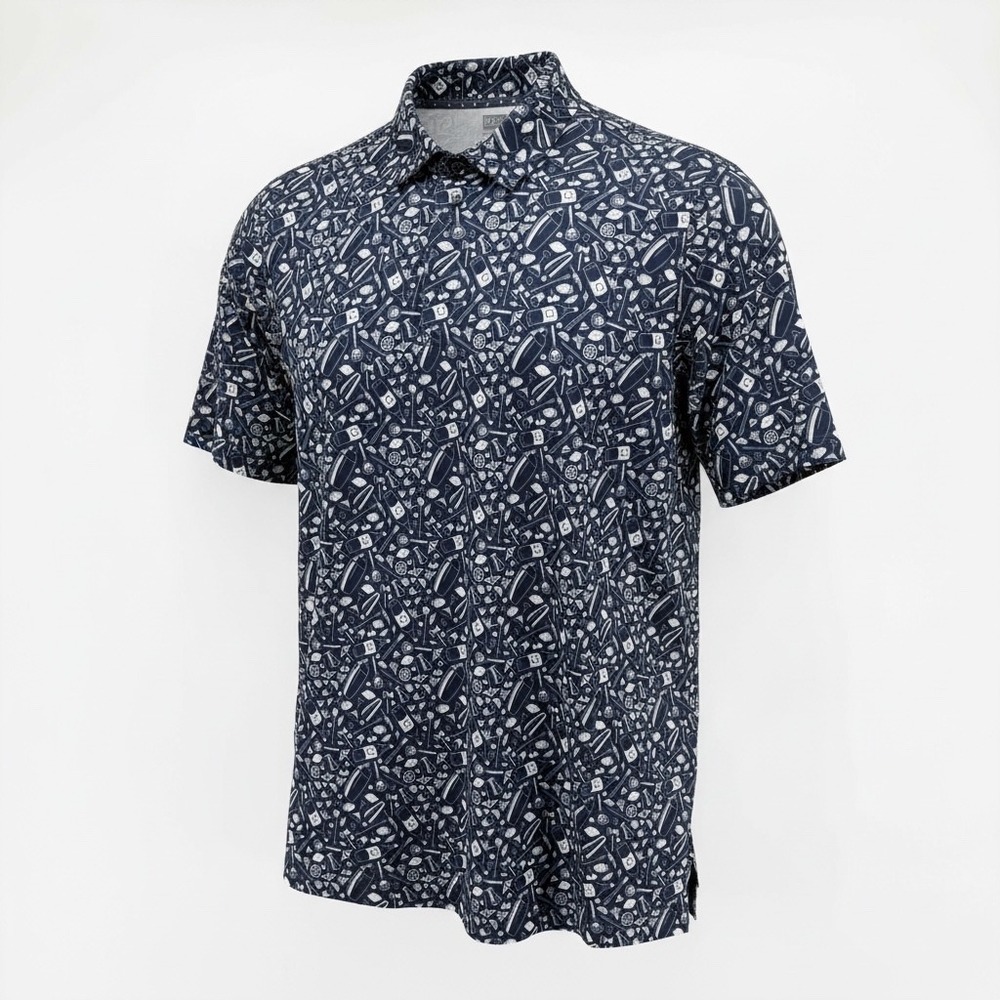 Callaway Mens Golf Polo Shirt Size XL Short Sleeve Navy Blue Cocktail Print NWT - Picture 2 of 16